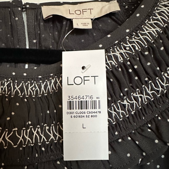 LOFT Dotted Smocked Mixed Media Blouse - NWT! - Picture 5 of 7